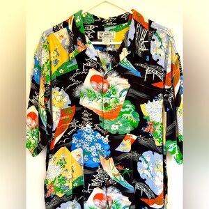 Vintage Avanti Hawaiian Shirt, Mums, Ferns, XL